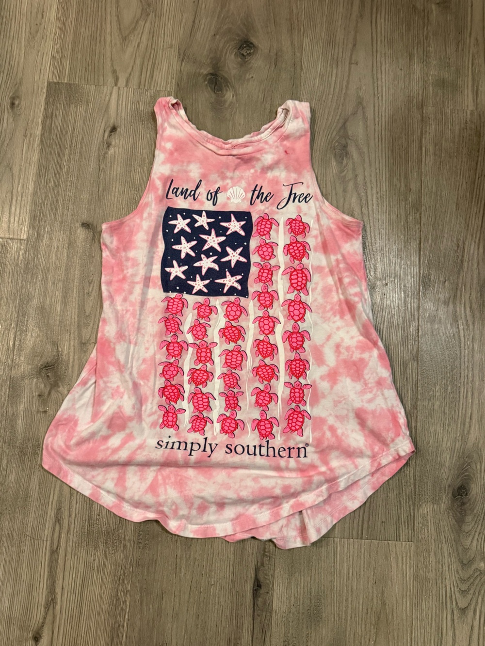 Simply Southern Pink Tie-Dye Tank with Navy & Hot Pink Turtle Flag